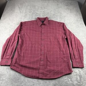 Arrow Button Up Shirt Mens XL 17-17.5 Red Check‎ Long Sleeve
